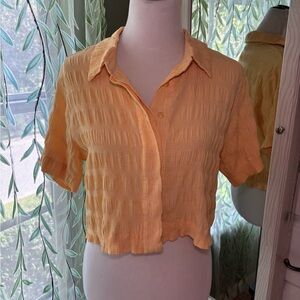 Forever 21 Mustard Button-Down Cropped Shirt